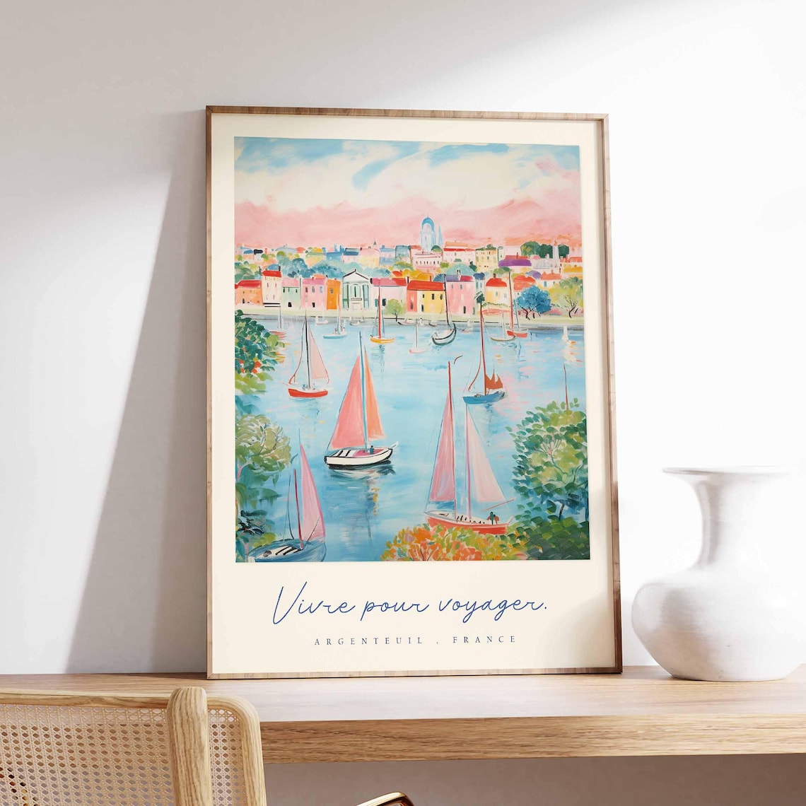 Argenteuil France Morning Sailboat Harbor Watercolor Travel Poster