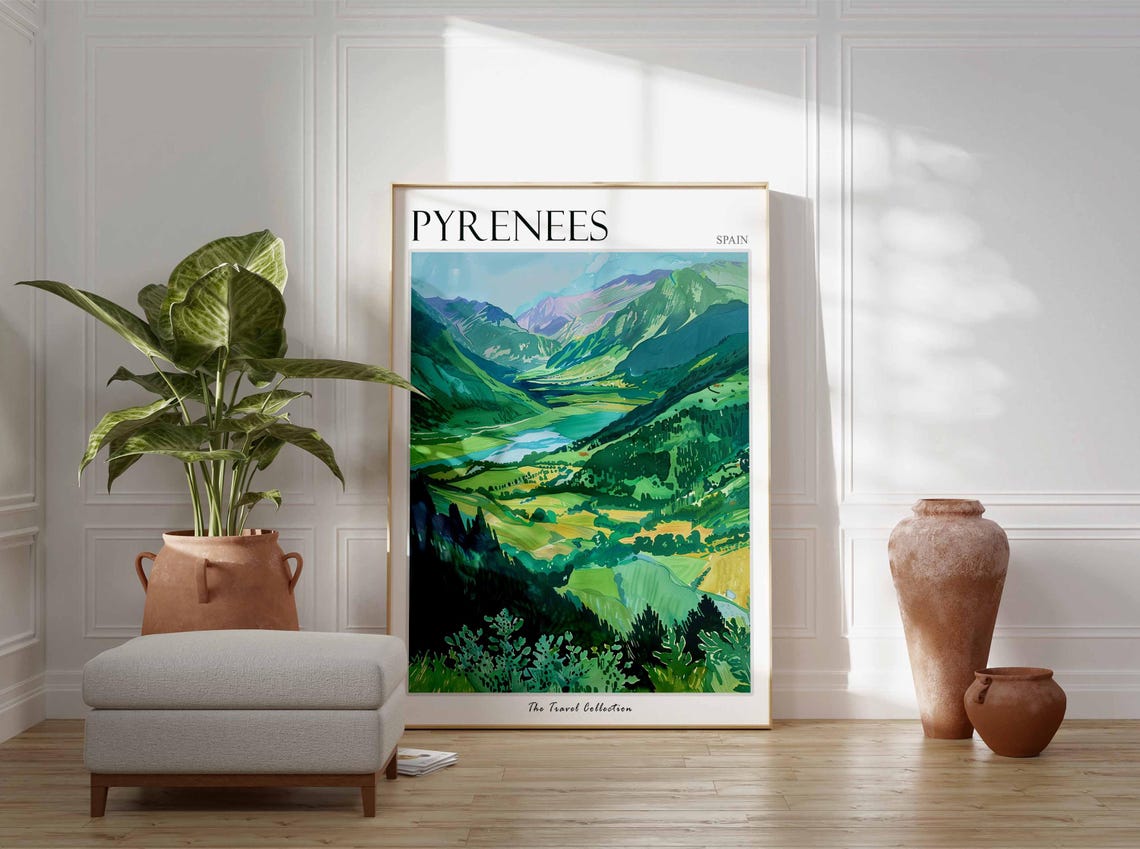 Pyrenees Green Mountain Valley Forests Summer Spain Travel Poster - Image 3