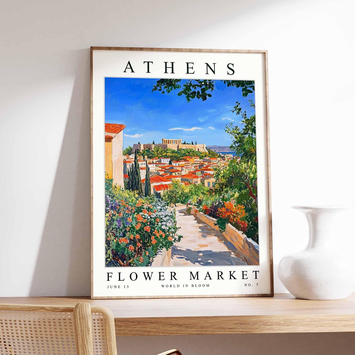 Athens Flower Market Acropolis Flower Lane Sea Horizon View Poster