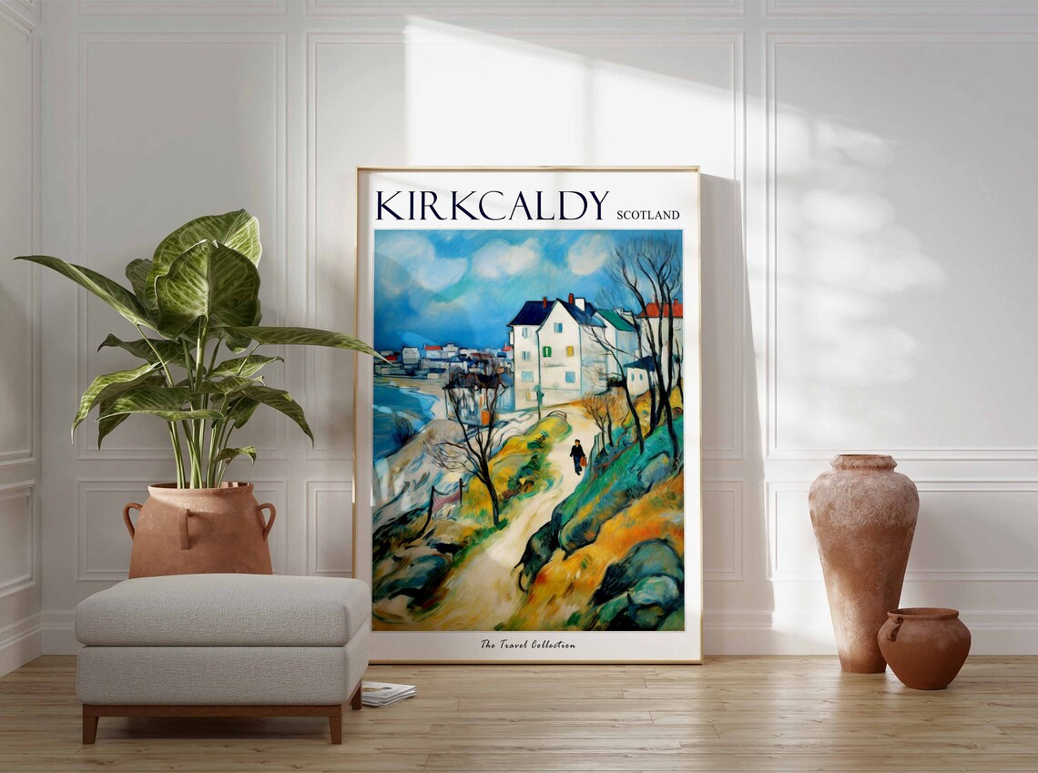 Kirkcaldy Scotland Hillside Cottage Coastal Walk Travel Poster - Image 3