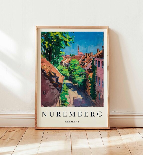 Nuremberg Germany Tree Lined Street Red Roofs Old Town Poster