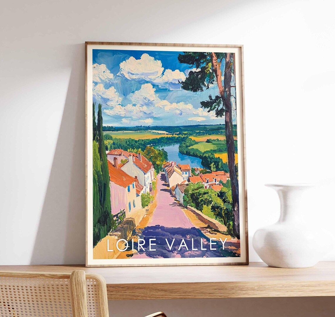 Loire Valley France Riverside Village Countryside Art Poster