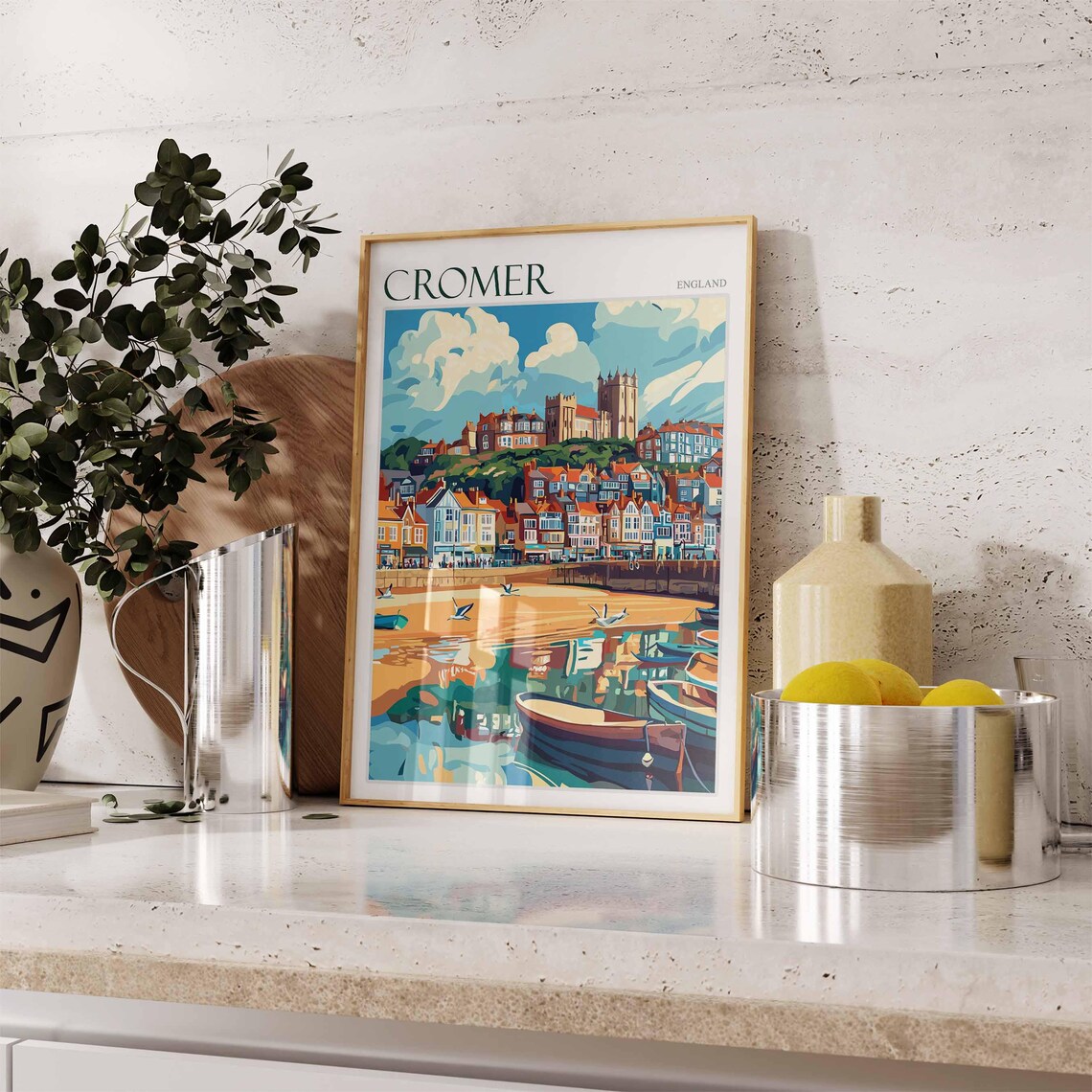 Cromer England Seaside Town Fishing Boats Beach Travel Poster - Image 2