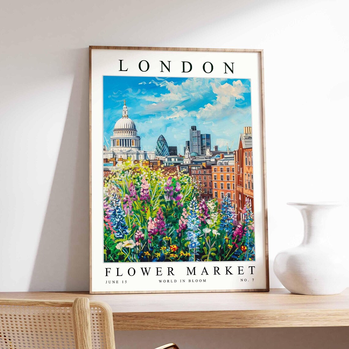 London St Pauls Flower Market Gherkin Skyline Bloom Art Poster