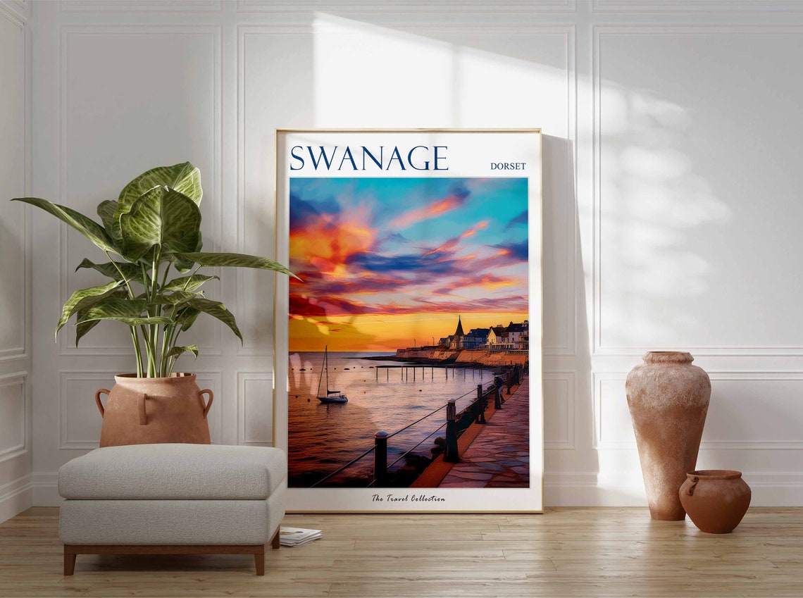 Swanage Dorset England Sunset Seafront Promenade Yacht Travel Poster - Image 3