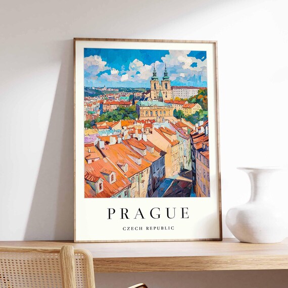 Prague Twin Spires Church Red Rooftops Aerial View Czech Poster