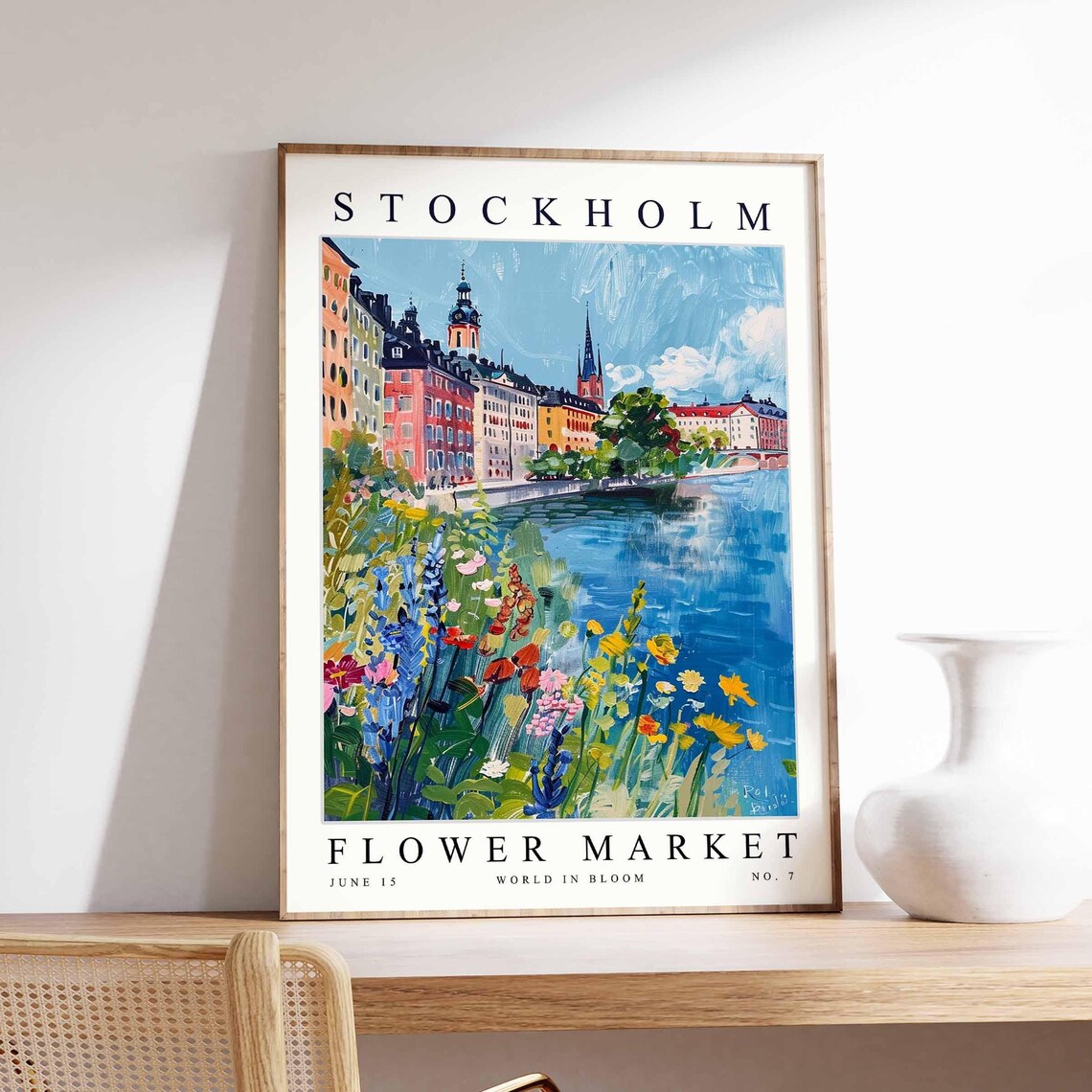 Stockholm Flower Market Canal Side Blue Lupine Blossom Poster
