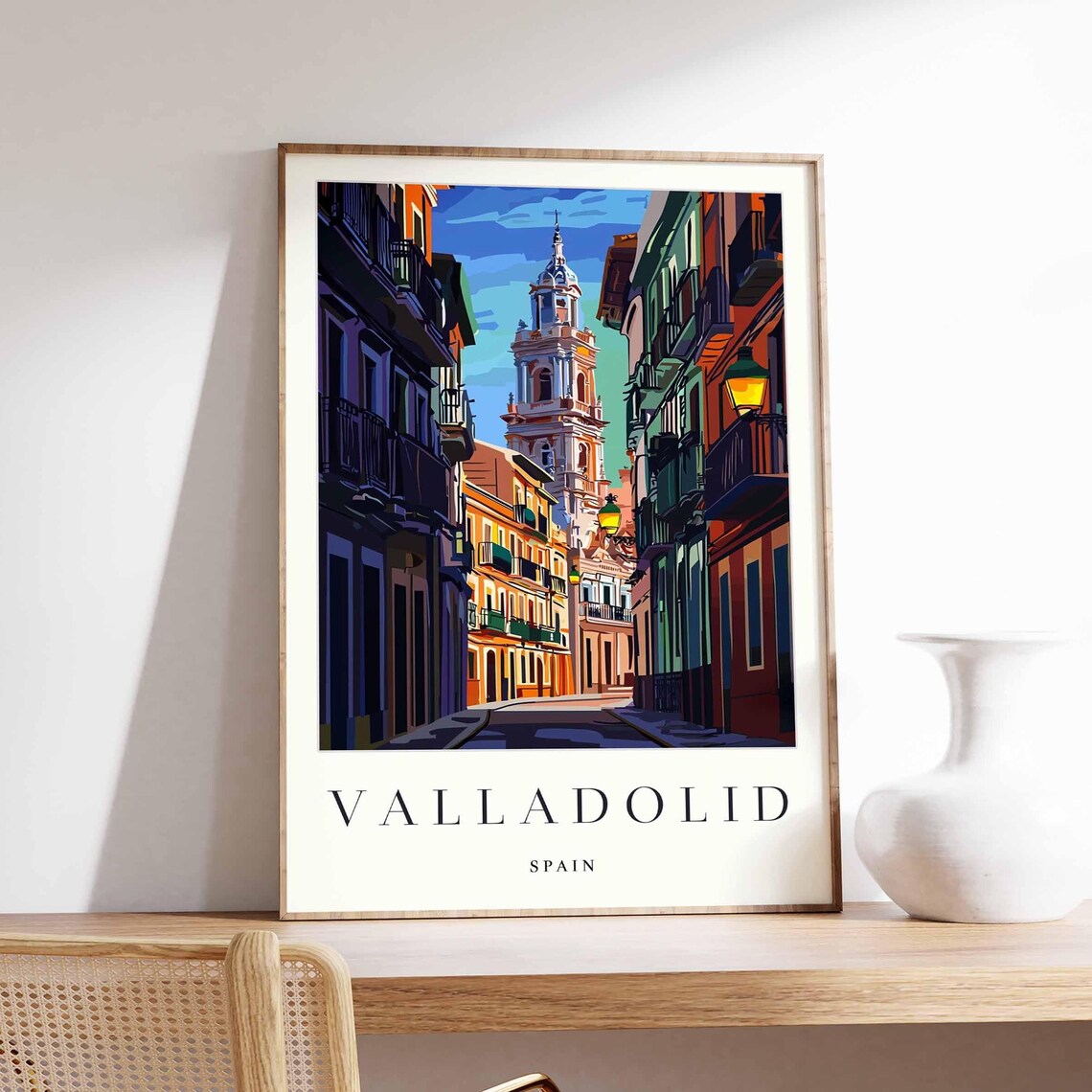 Valladolid Spain Historic Old Town Street Scene Travel Poster