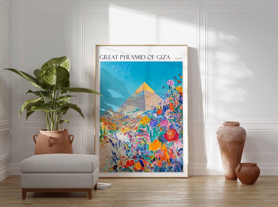 Great Pyramid of Giza Egypt Wildflower Meadow Bloom View Poster - Image 2