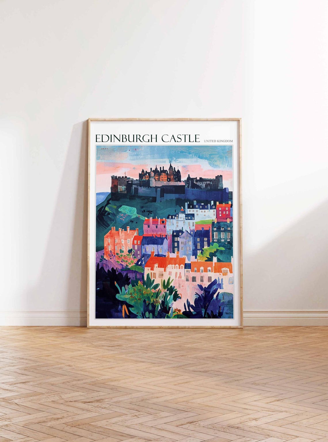 Edinburgh Castle United Kingdom Pink Sunset Skyline Painting Poster - Image 3