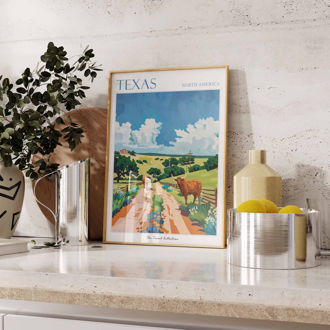 Texas North America Longhorn Cattle Ranch Road Travel Poster - Image 2