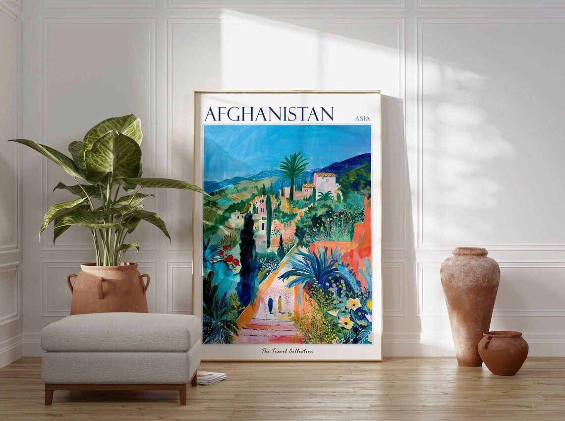 Afghanistan Asia Terraced Gardens Cypress Palms Travel Poster - Image 2