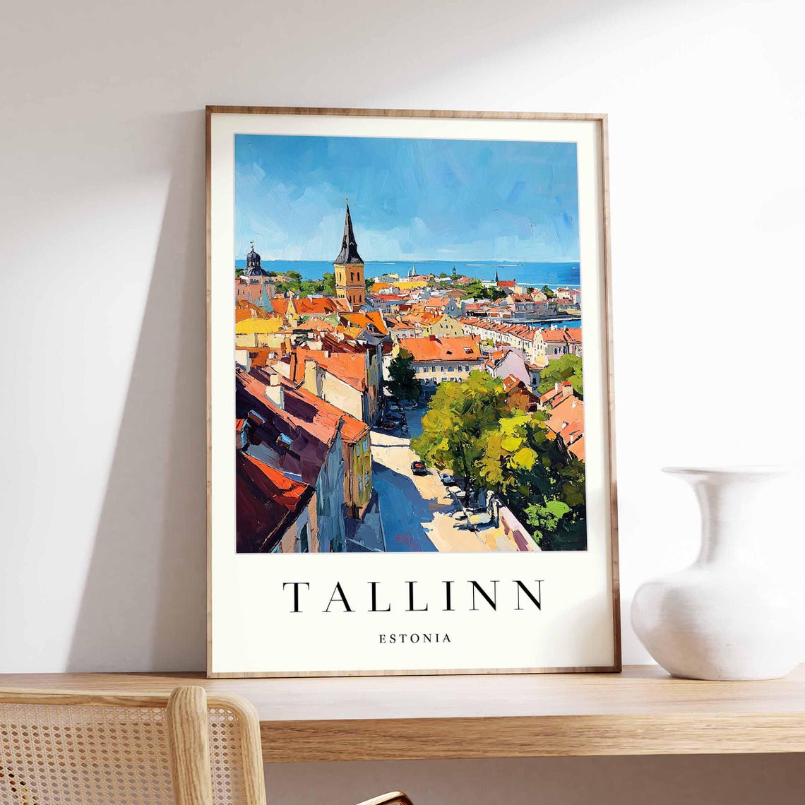 Tallinn Estonia Old Town Rooftops Oil Painting Cityscape Art Print