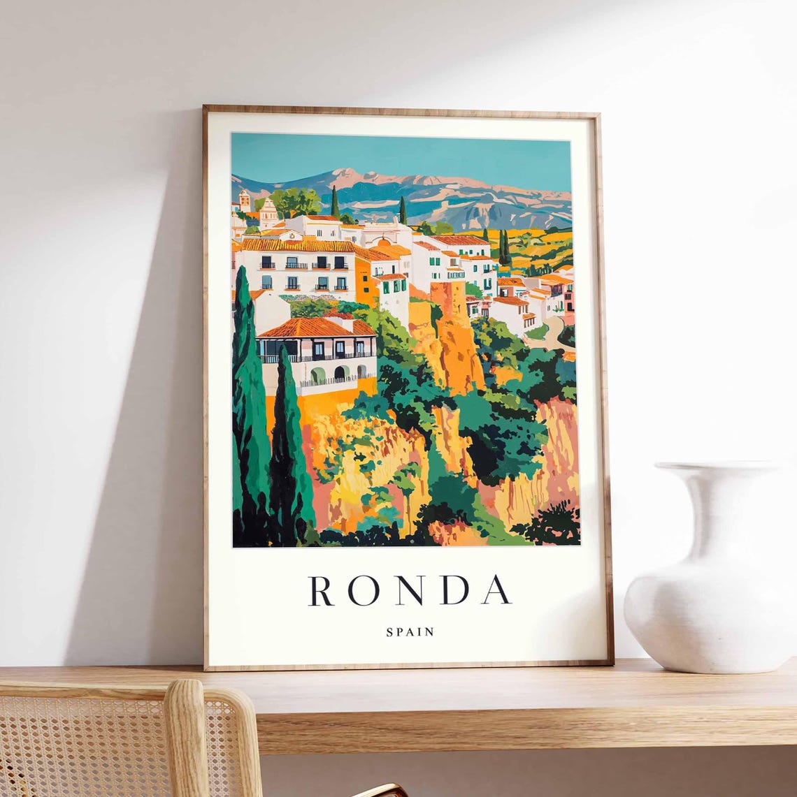 Ronda Spain Poster With Whitewashed Cliff Houses And Mountain Views