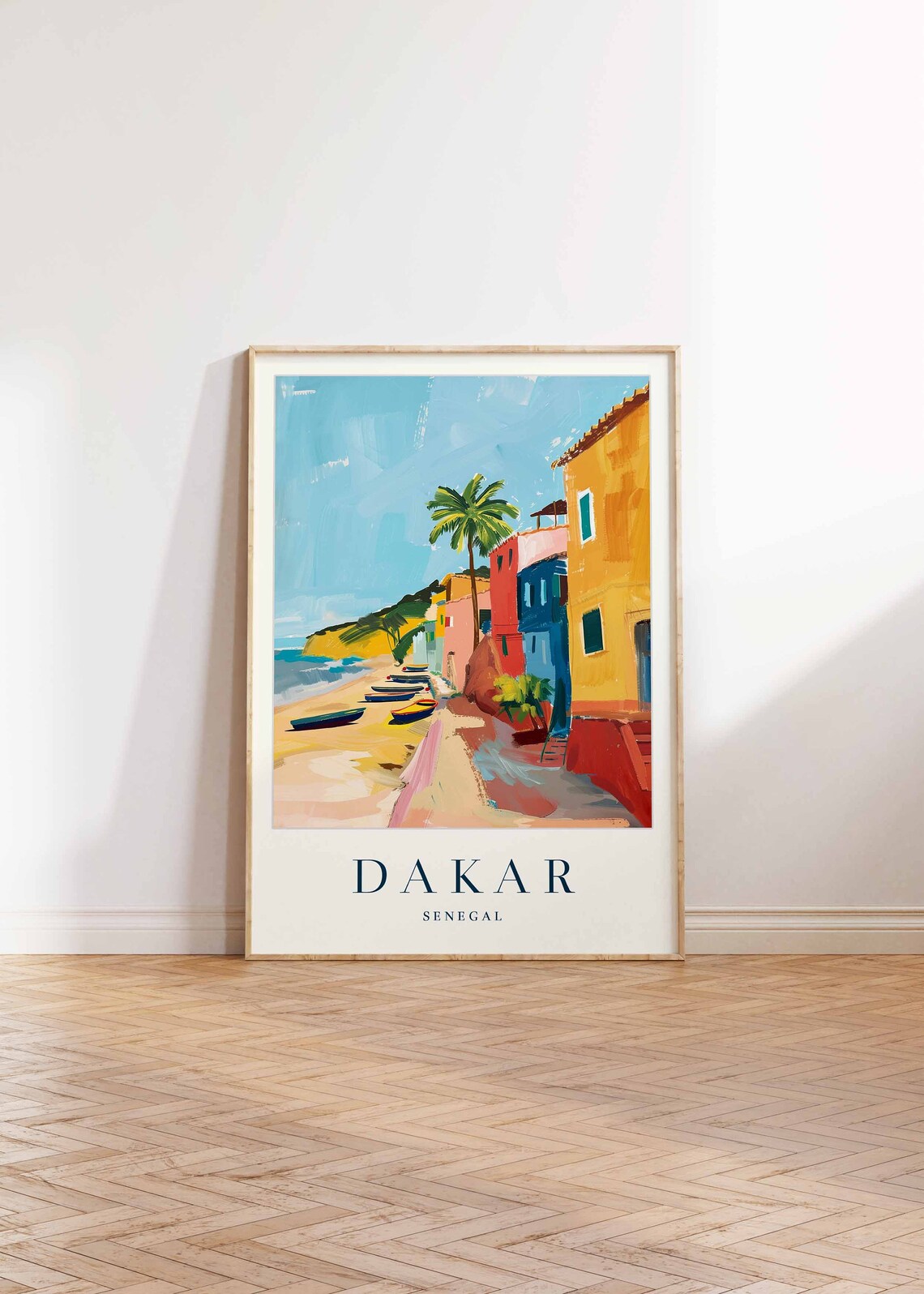 Dakar Senegal Beachside Colorful Buildings Pirogue Boats Travel Poster - Image 2
