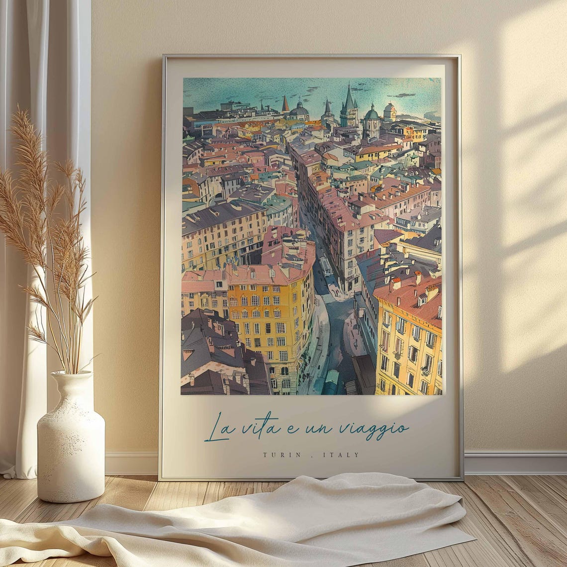 Turin Aerial Rooftops La Vita E Un Viaggio City Panorama Poster - Image 2