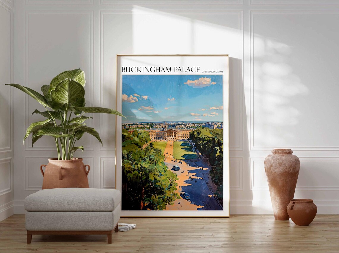 Buckingham Palace London Aerial View of The Mall Oil Painting Poster - Image 2