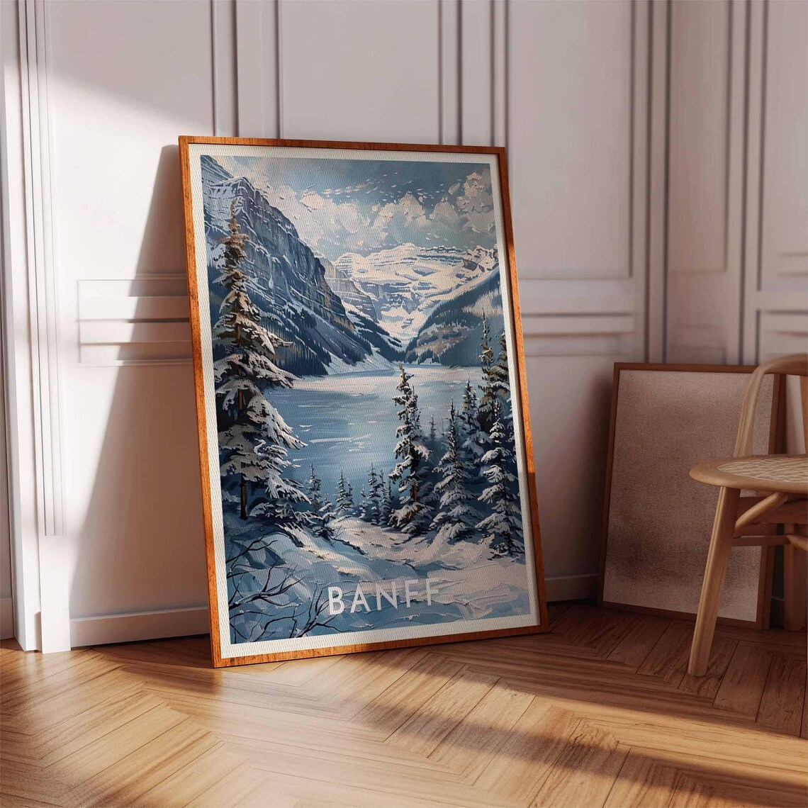 Banff Canada Snowy Mountain Lake Tall Pines Winter Scene Poster - Image 2