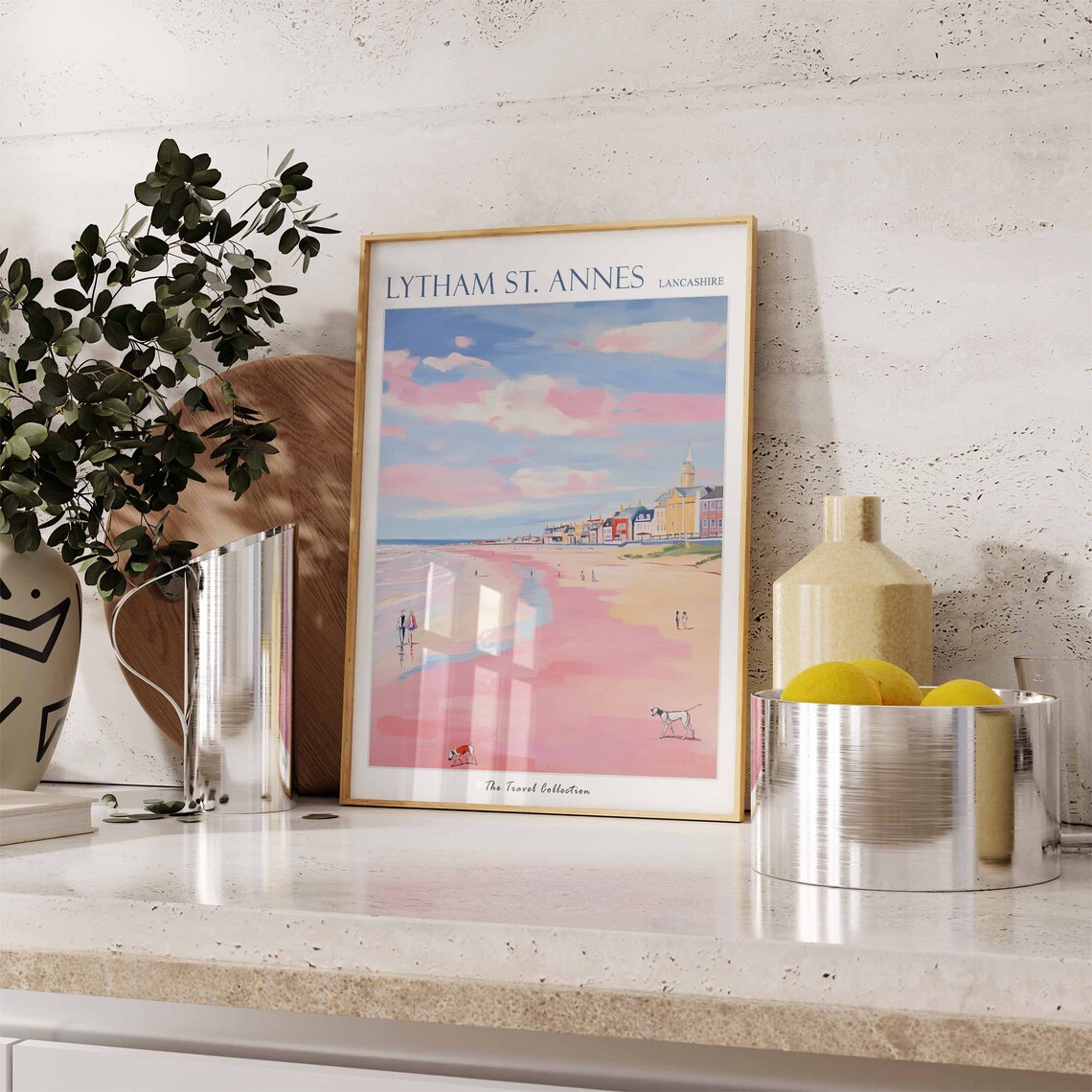 Lytham St. Annes Lancashire Pastel Pink Beach Dogs Travel Poster - Image 2