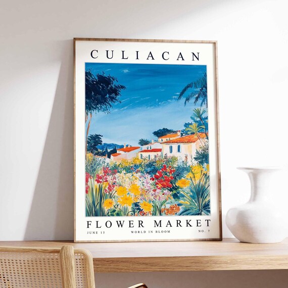 Culiacan Flower Market Poster Print Sinaloa Floral Wall Art Mexico Decor Botanical Latin America Travel