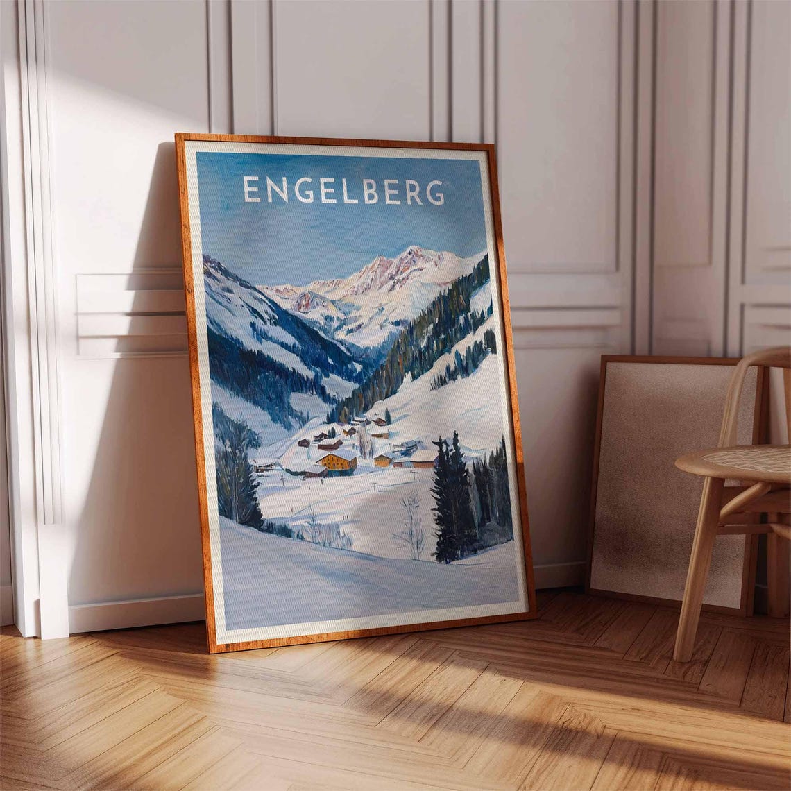 Engelberg Swiss Winter Snowy Valley Chalets Forest Slopes Poster - Image 2