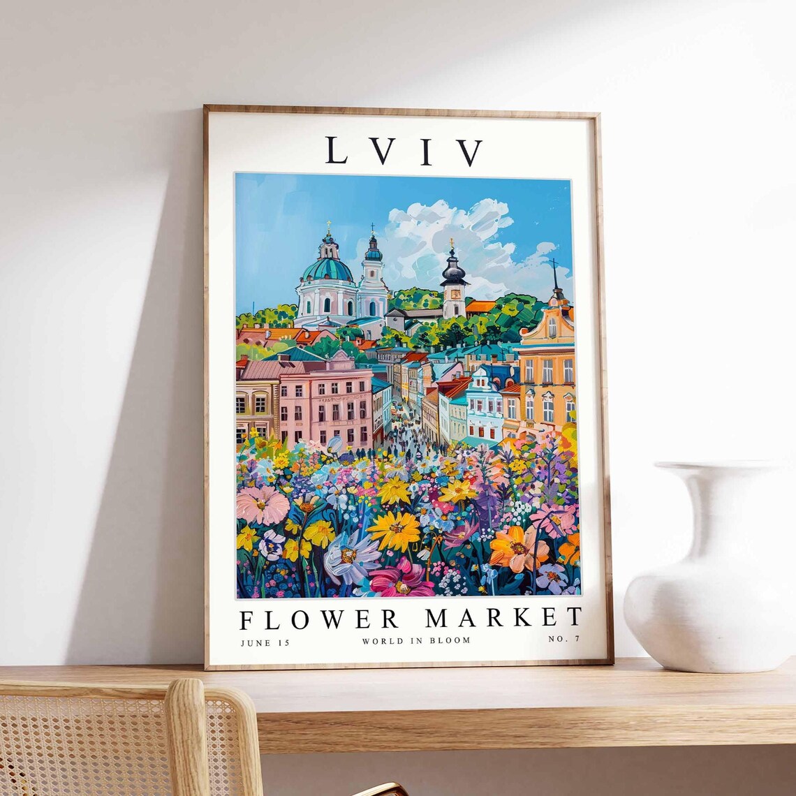Lviv Flower Market Domed Churches Hill Crowded Street Bloom Poster