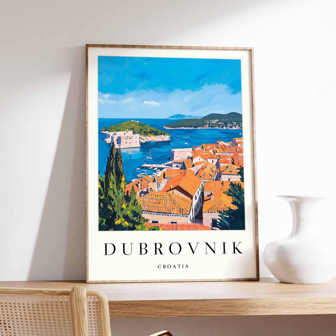 Dubrovnik Croatia Red Roofs Cypress Lokrum Island Bay Travel Poster