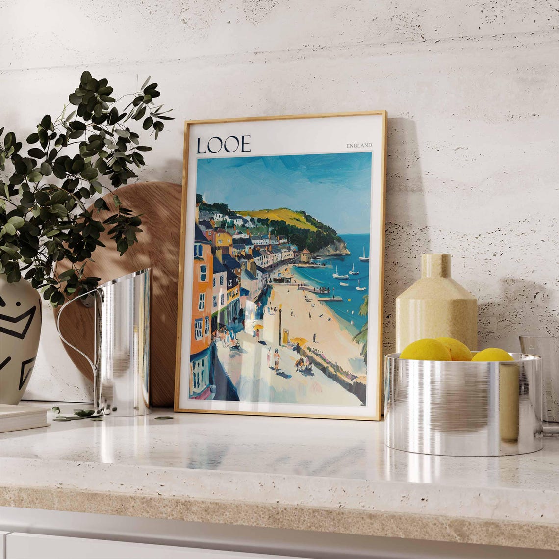 Looe England Beach Promenade Bustling Shorefront Curving Bay Poster - Image 2