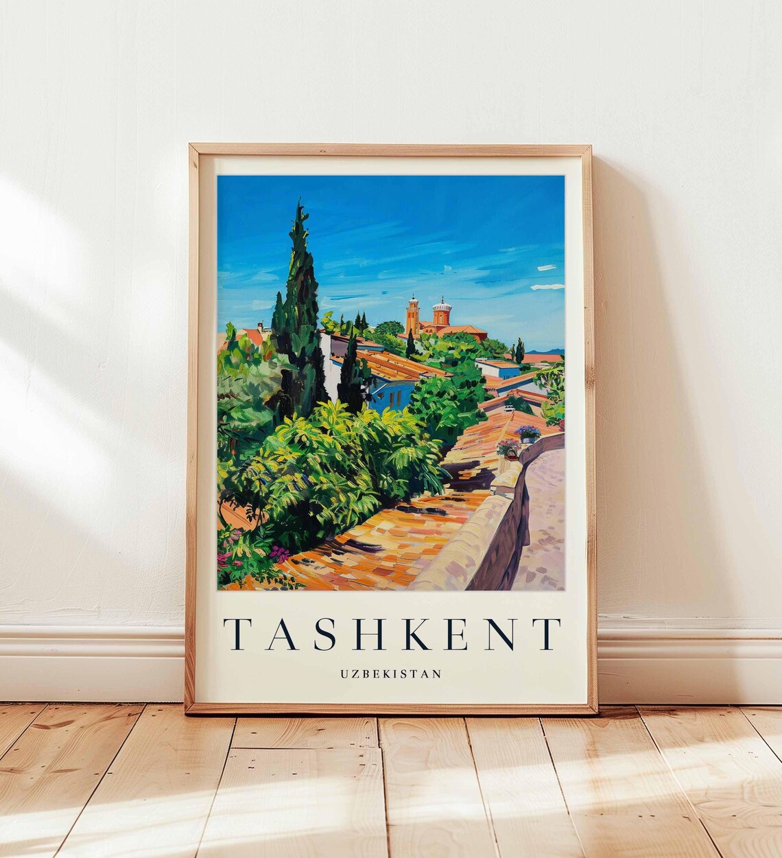 Tashkent Uzbekistan Rooftop Terrace View Watercolor Travel Poster