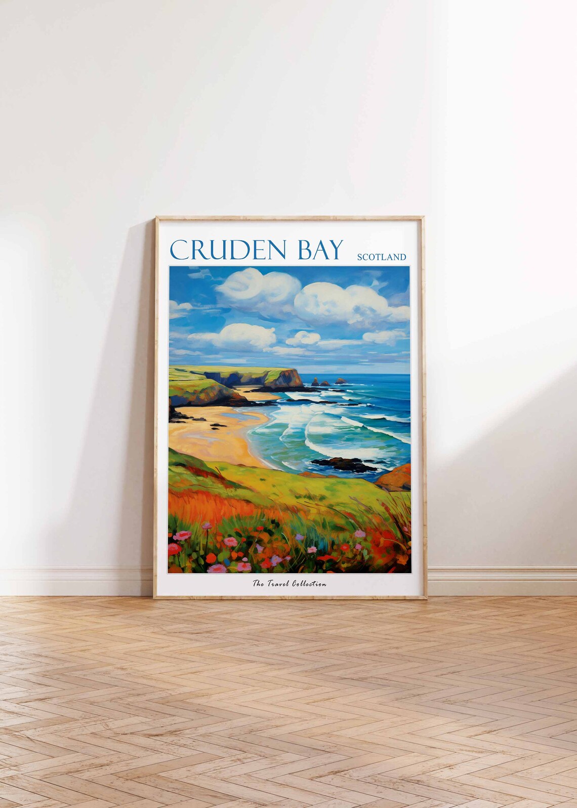Cruden Bay Scotland Golden Beach Cliffs Wildflowers Travel Poster - Image 2