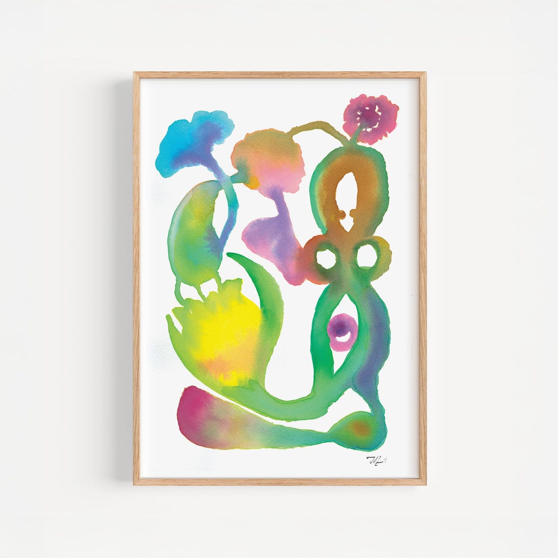 Colorful Abstract Botanical Watercolor Blobs on White Modern Poster