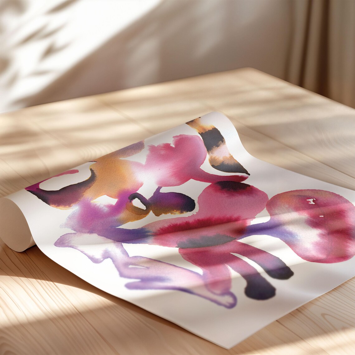 Pink Magenta Purple Organic Watercolor Abstract Forms Poster - Image 3
