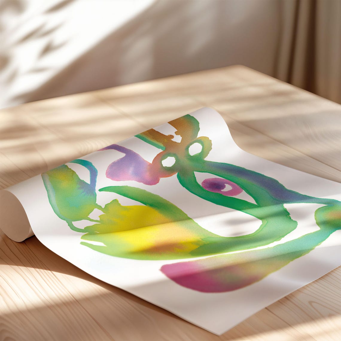 Colorful Abstract Botanical Watercolor Blobs on White Modern Poster - Image 3