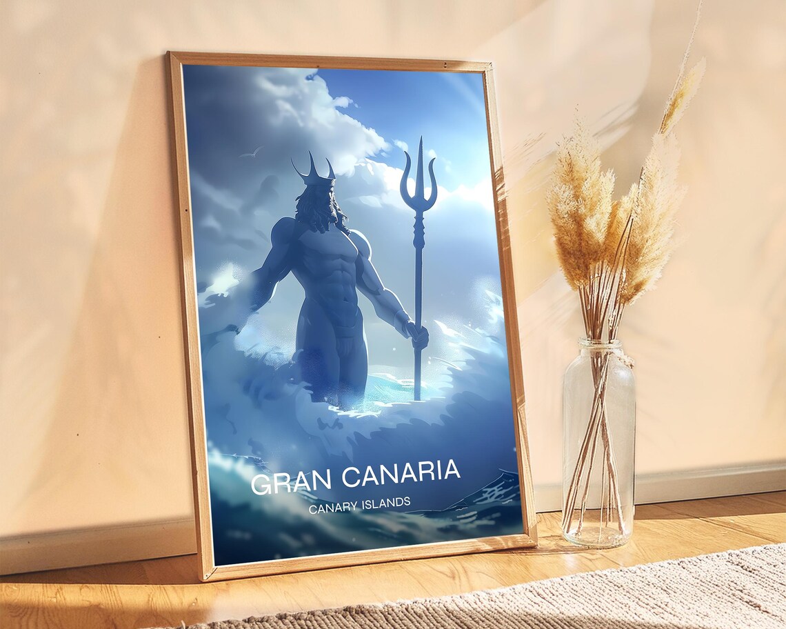 Gran Canaria Canary Islands Sea God Trident Mythology Travel Poster