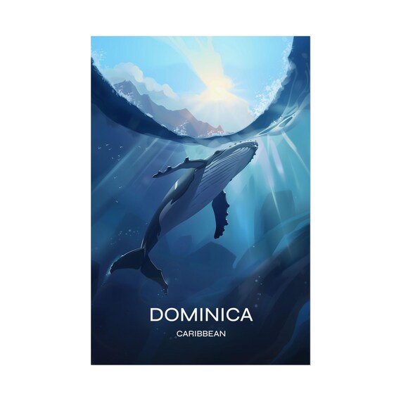 Dominica Caribbean Humpback Whale Underwater Sunlight Dive Travel Poster