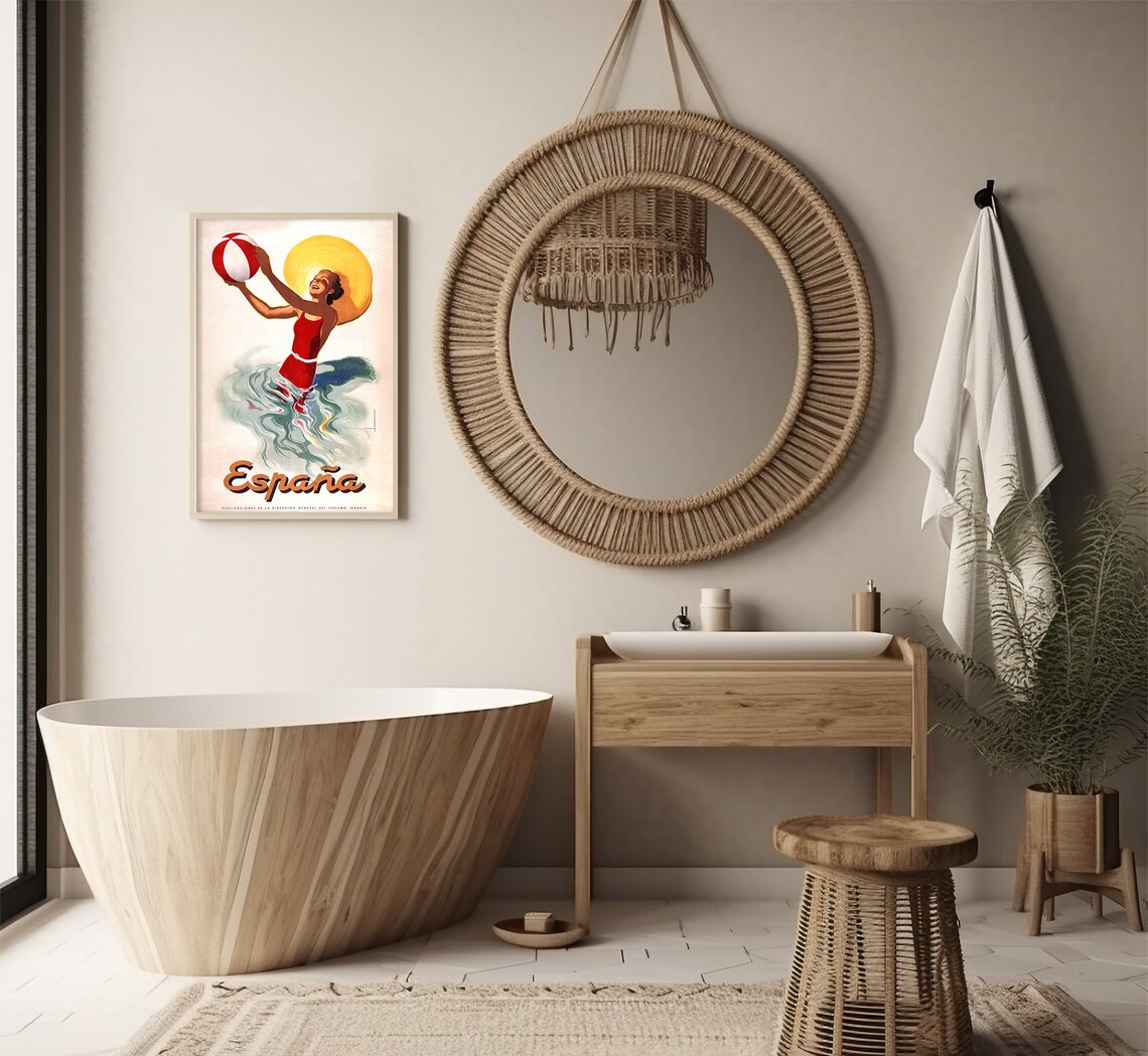 Espana Spain Sun Halo Beach Ball Red Swimsuit Vintage Travel Poster - Image 2