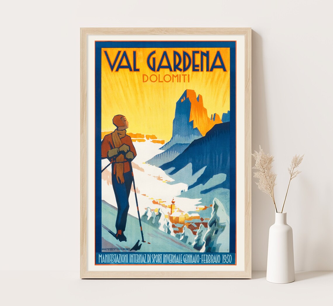 Val Gardena Valley, Dolomites Italy Vintage Travel Poster