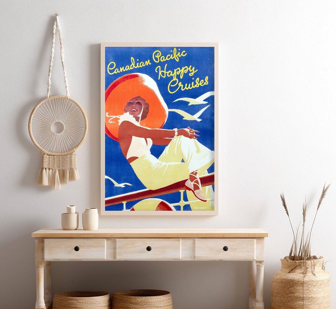 Canadian Pacific Happy Cruises Sun Hat Deck Woman Vintage Ocean Poster - Image 4