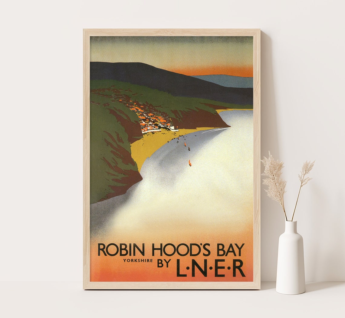 Robin Hoods Bay Yorkshire LNER Railway Coastal Sunset Travel Poster