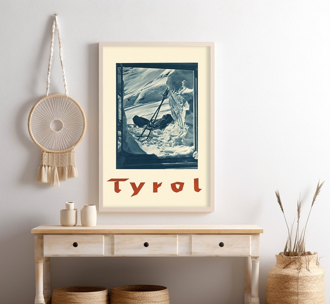 Tyrol Austria Snow Mountain Hut Skis Alpine Vintage Winter Poster - Image 4