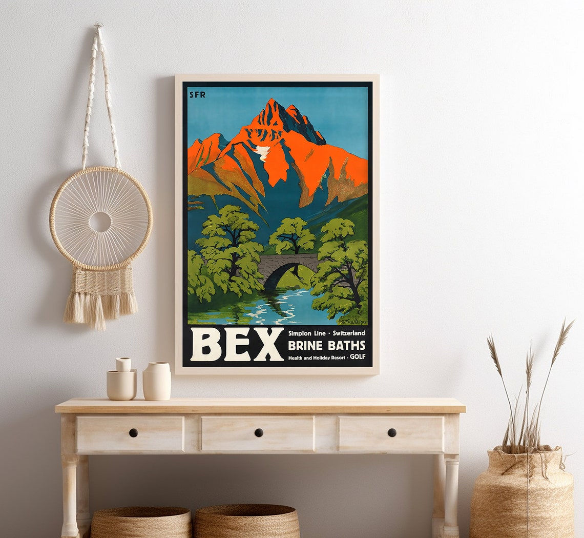 Bex Switzerland Brine Baths Red Mountain Simplon Line Travel Poster - Image 4