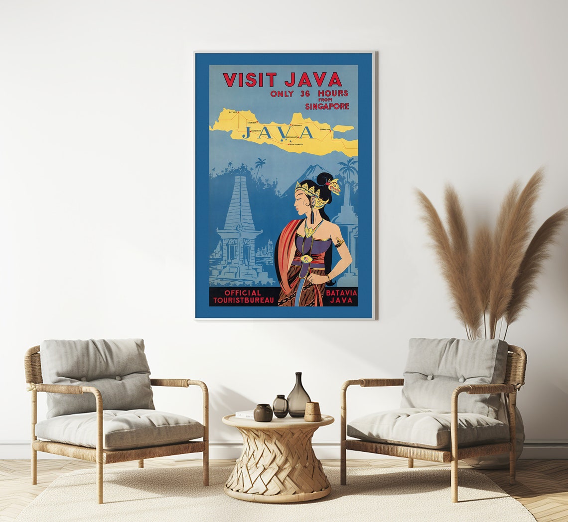 Visit Java Map Island Singapore Tourist Bureau Vintage Travel Poster - Image 3