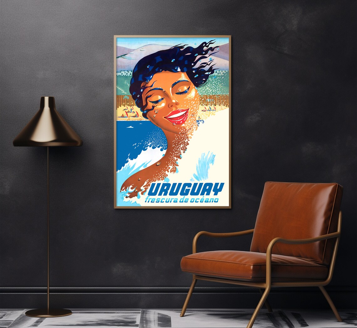 Uruguay Frescura De Oceano Woman Ocean Spray Beach Vintage Poster - Image 2