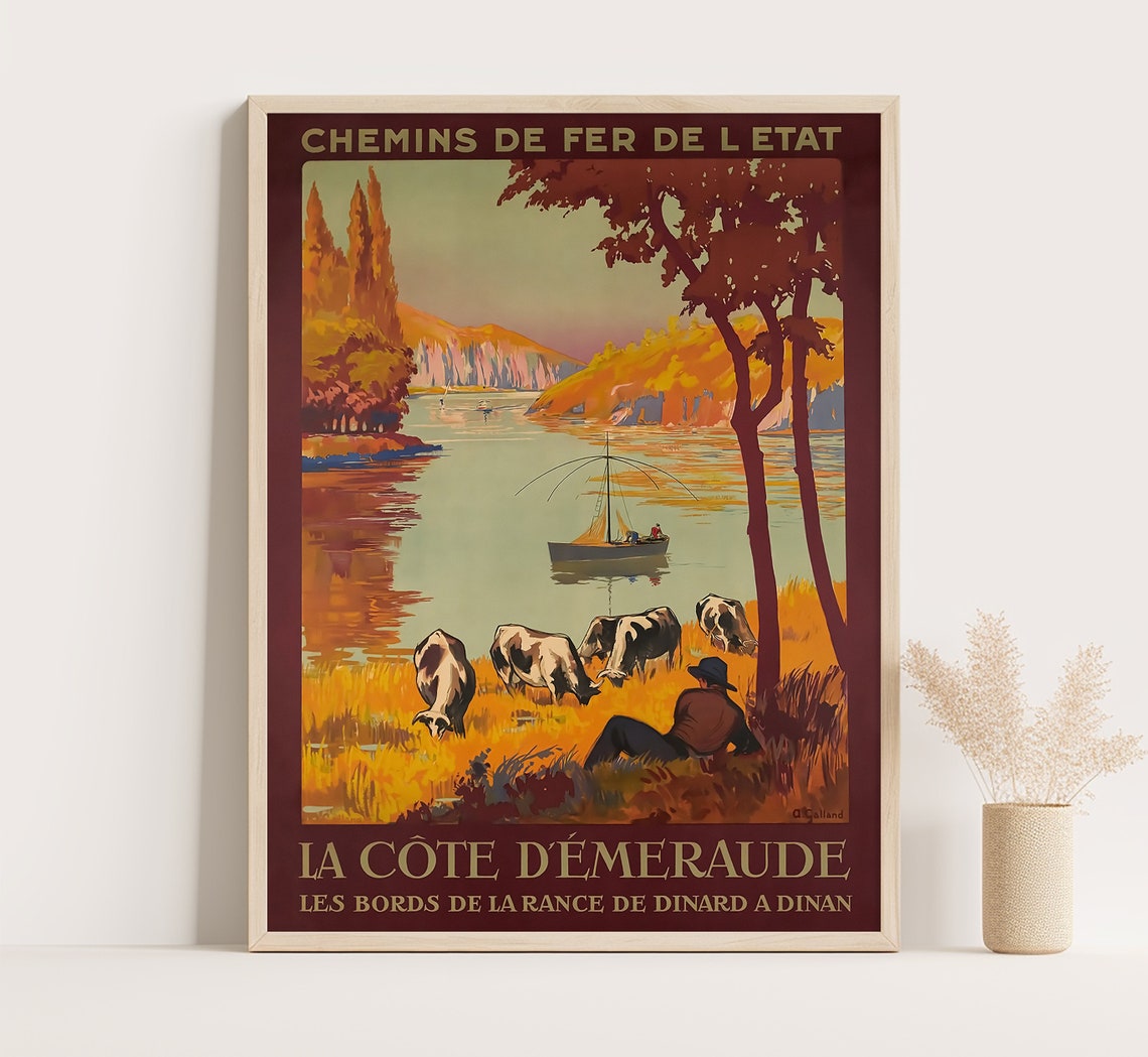 Cote d Emeraude Brittany River Rance Sailboat Vintage Travel Poster
