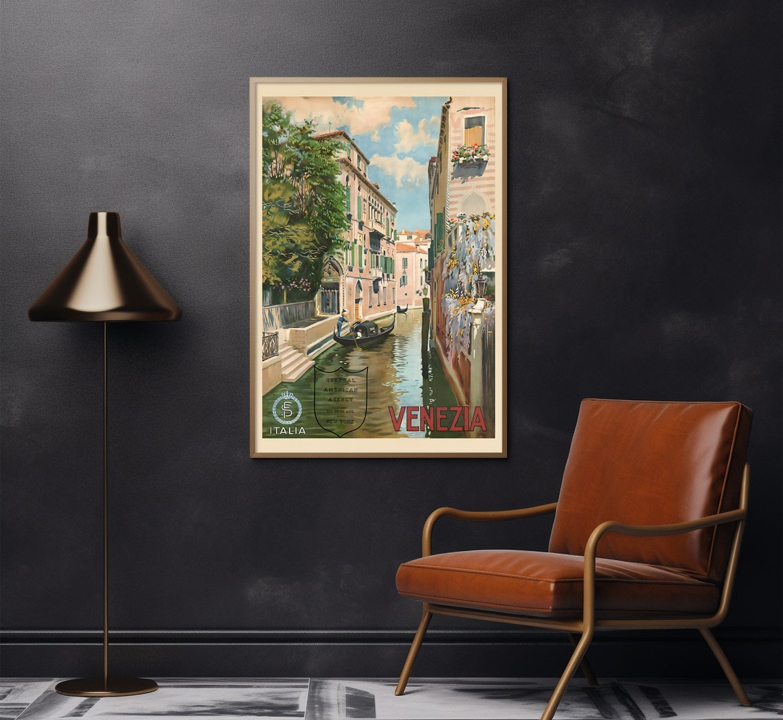 Venezia Italy Grand Canal Gondola Palazzo Vintage Travel Poster - Image 2