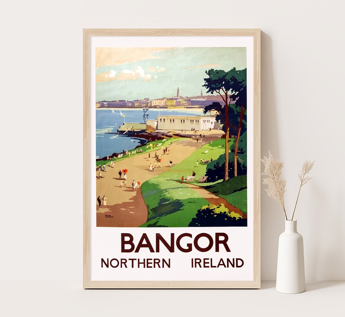 Bangor Northern Ireland Vintage Beach Promenade Travel Poster Print