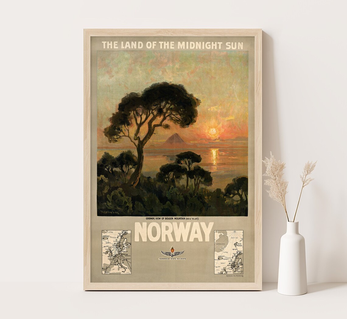 Norway Land Of The Midnight Sun State Railways Vintage Travel Poster