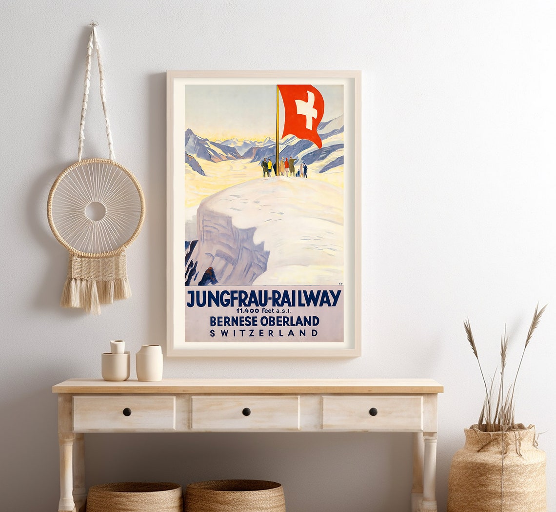 Jungfrau Railway Bernese Oberland Swiss Flag Summit Glacier Poster - Image 4