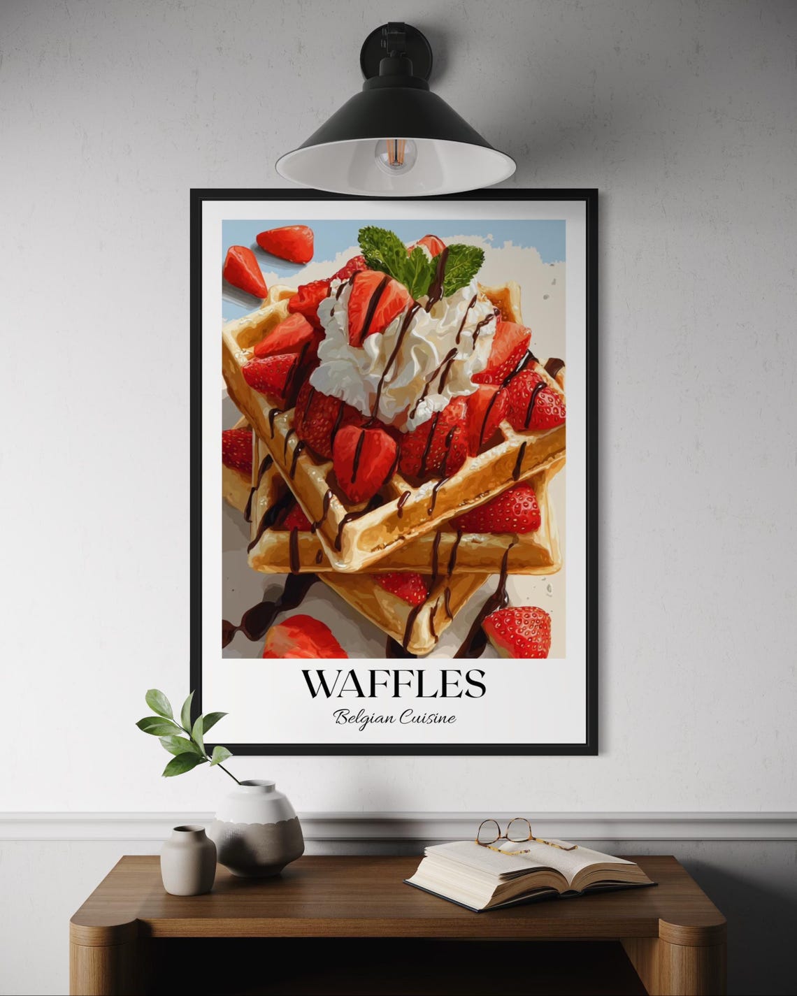 Belgian Waffles Strawberries Cream Chocolate Breakfast Art Wall Poster