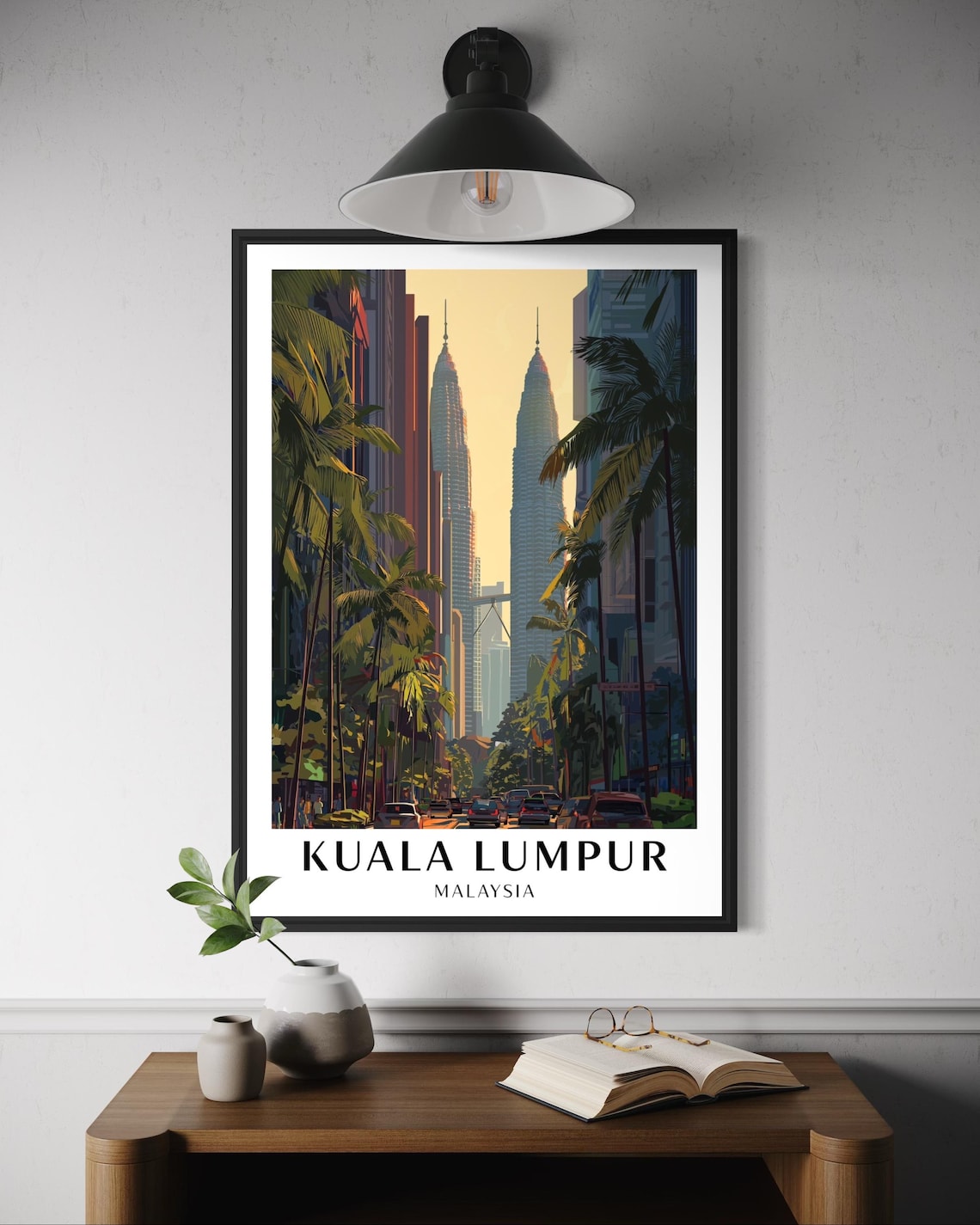Kuala Lumpur Malaysia Petronas Twin Towers Palm Street Travel Poster